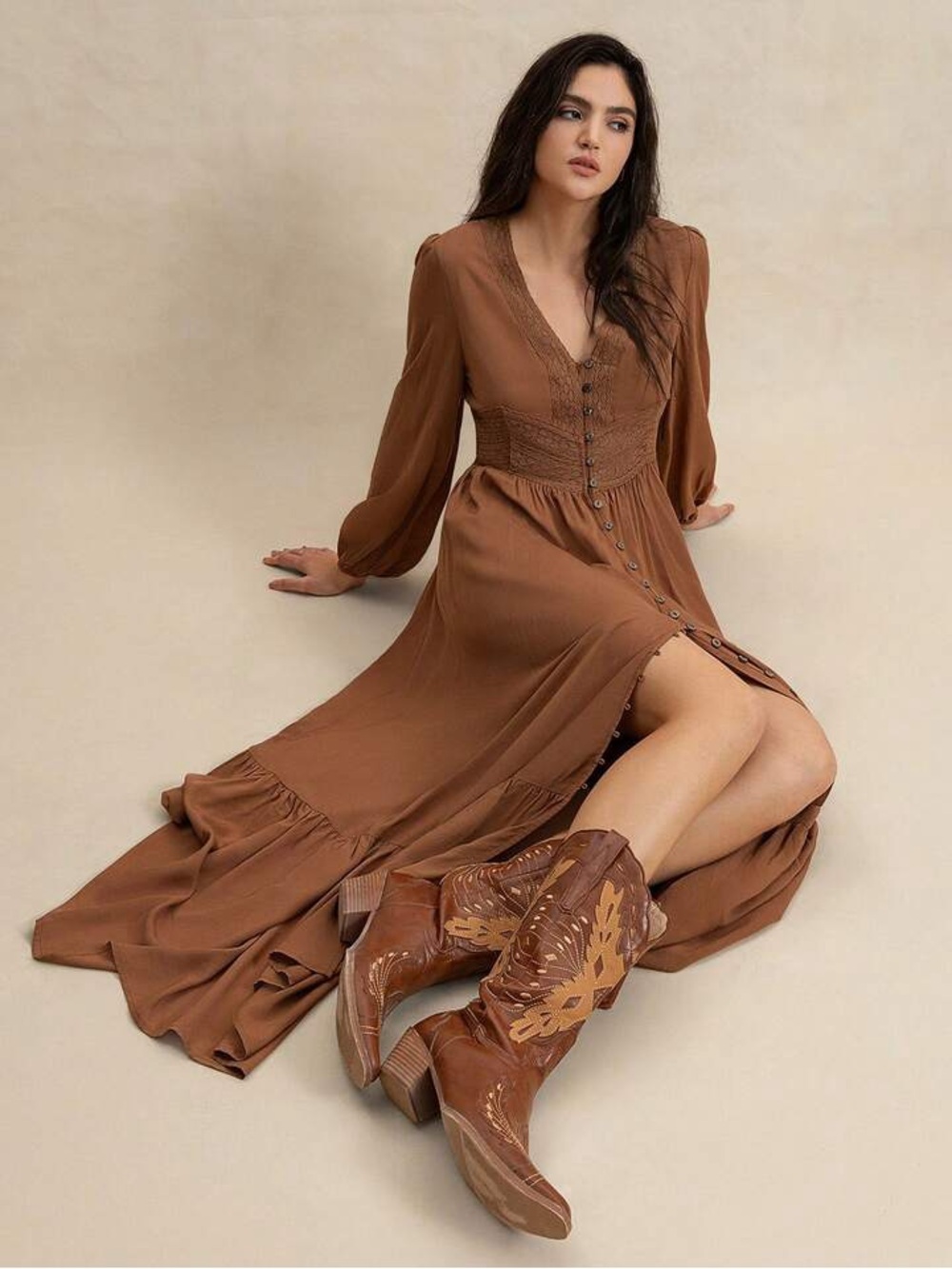 Rusttydustty Boho Prairie Maxi Dress Rust Button Front Cottagecore Earthy M - Picture 11 of 13